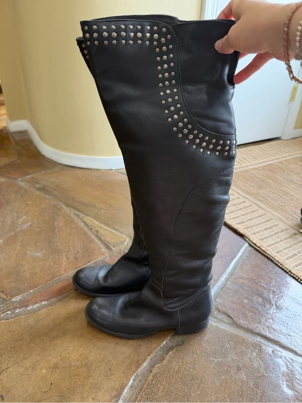 Black Studded Tall Leather Boots
